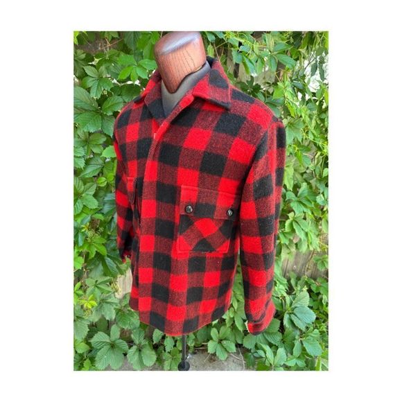 Vintage | 50s Humphrey Buffalo Plaid Wool Jacket Red Black Mackinaw Hunting Zip - Picture 6 of 15